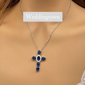 Sapphire blue sterling silver cross bride bridal